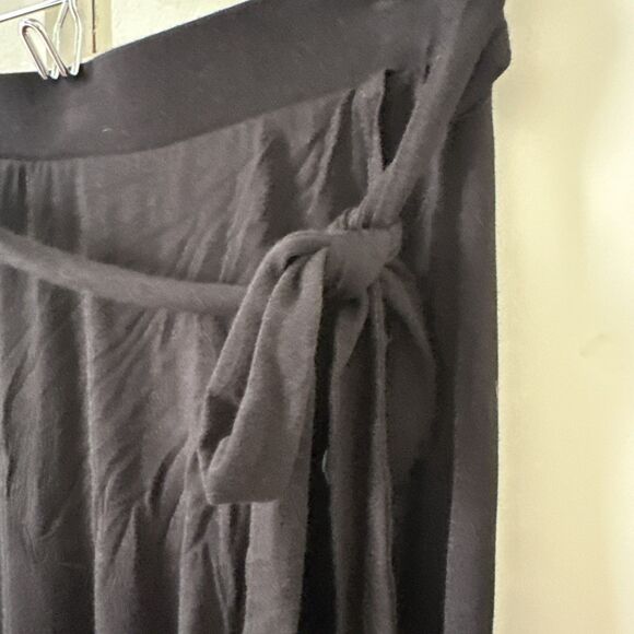 Midi Black Faux Wrap Skirt Womens Medium Stretch Pull On Elastic Waist - Picture 2 of 10